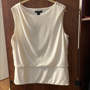 White House Black Market Cream Sleeveless Blouse with Button Details